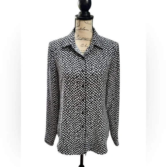 Theory Black and White Houndstooth Blouse Women’s Size Medium - Picture 1 of 9